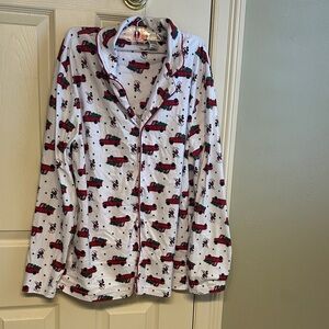 Disney Women's Pajama top with truck and tree Red and White Print